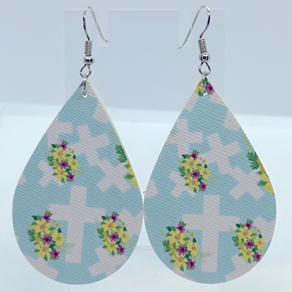 Faux Leather Dangle Earrings Easter Cross - Picture 3 of 3